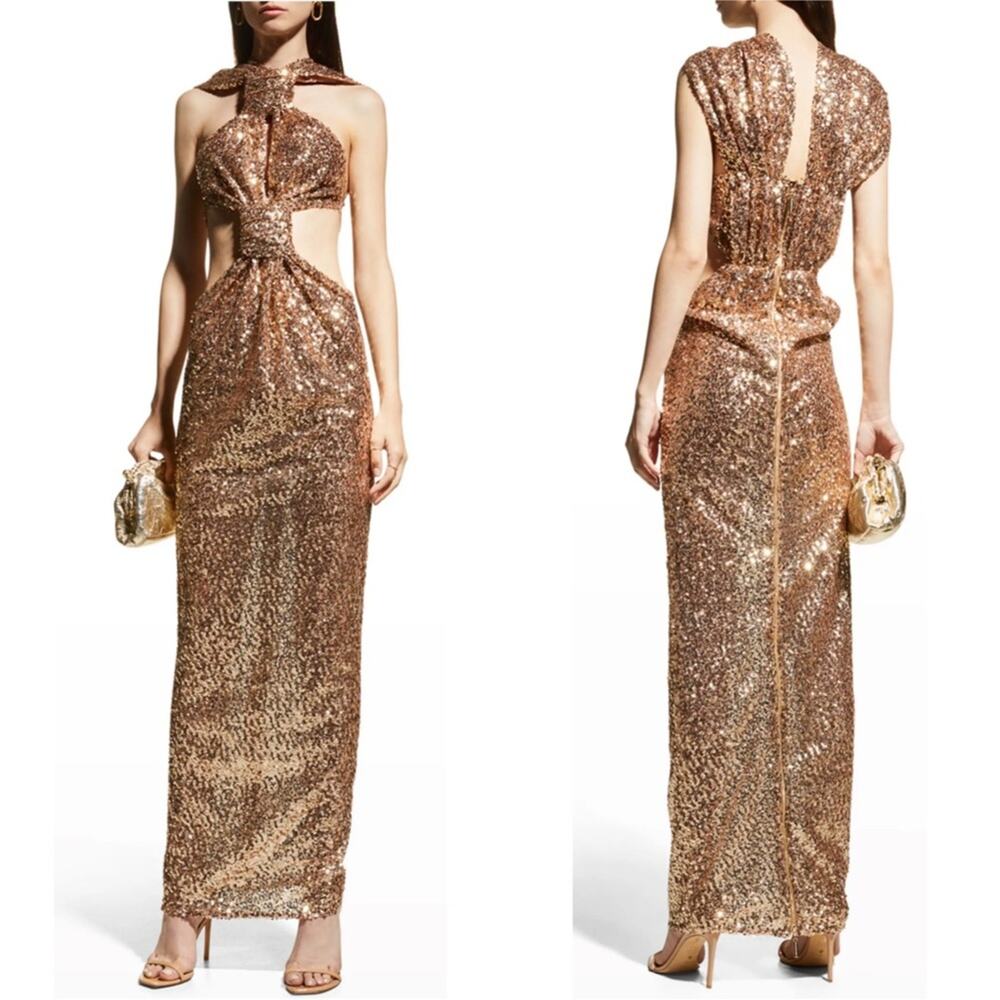 NWT Bronx and Banco SOL Elegant Gold Sequin Evening Gown - Picture 4 of 15
